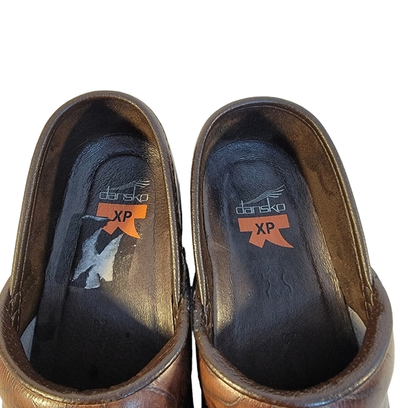 Dansko XP Floral Paisley Tooled Brown Leather Clog Closed Toe Open Heel Shoe 37 - Picture 10 of 16